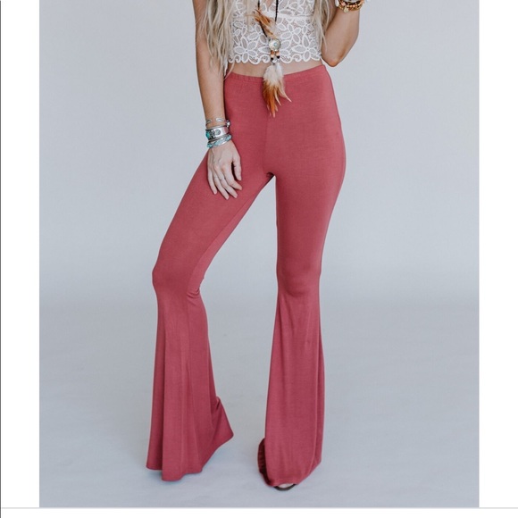 Three Bird Nest Pants - Cher Solid Flare Pants Pale Brick Bellbottoms S